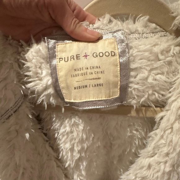 Anthropologie Pure + Good Sherpa Gray Cozy Hooded Reversible Jacket Robe M/L - Picture 5 of 5